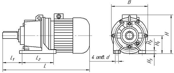 Габаритные и присоединительные размеры планетарных мотор редукторов 3МП на лапах