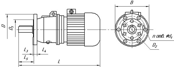 Габаритные и присоединительные размеры планетарных мотор редукторов 3МП на фланце
